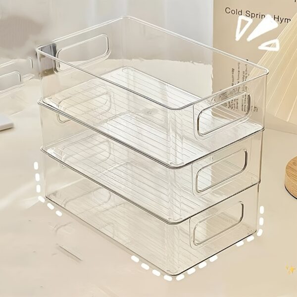 3-Tier Stackable Clear PET Refrigerator Organizer Bins - Food-Safe Kitchen Storage Drawers for Eggs, Vegetables, Drinks - Space-Saving, Easy Access Design with Handles, Fridge Organizers And Storag