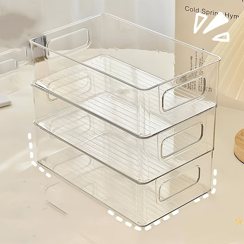 3-Tier Stackable Clear PET Refrigerator Organizer Bins - Food-Safe Kitchen Storage Drawers for Eggs, Vegetables, Drinks - Space-Saving, Easy Access Design with Handles, Fridge Organizers And Storag