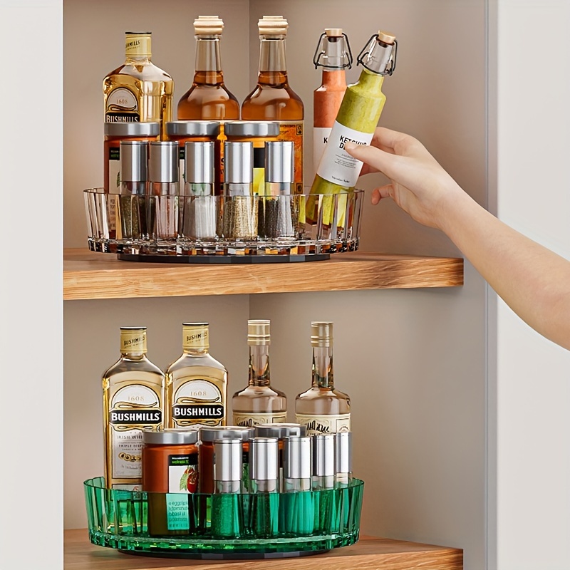 360 Degree Rotating Spice Rack Organizer, 1pc Countertop Kitchen Storage Tray for Seasonings, Condiments, Plastic Sliding Shelf for Home, Restaurant, Cosmetics Organizer