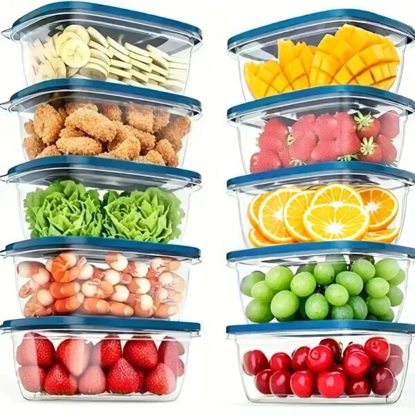 10pcs Stackable Food Storage Containers with Lids - Reusable, BPA-Free Plastic Lunch Boxes for Grains, Meat, Fruits & Vegetables - Dishwasher & Microwave Safe