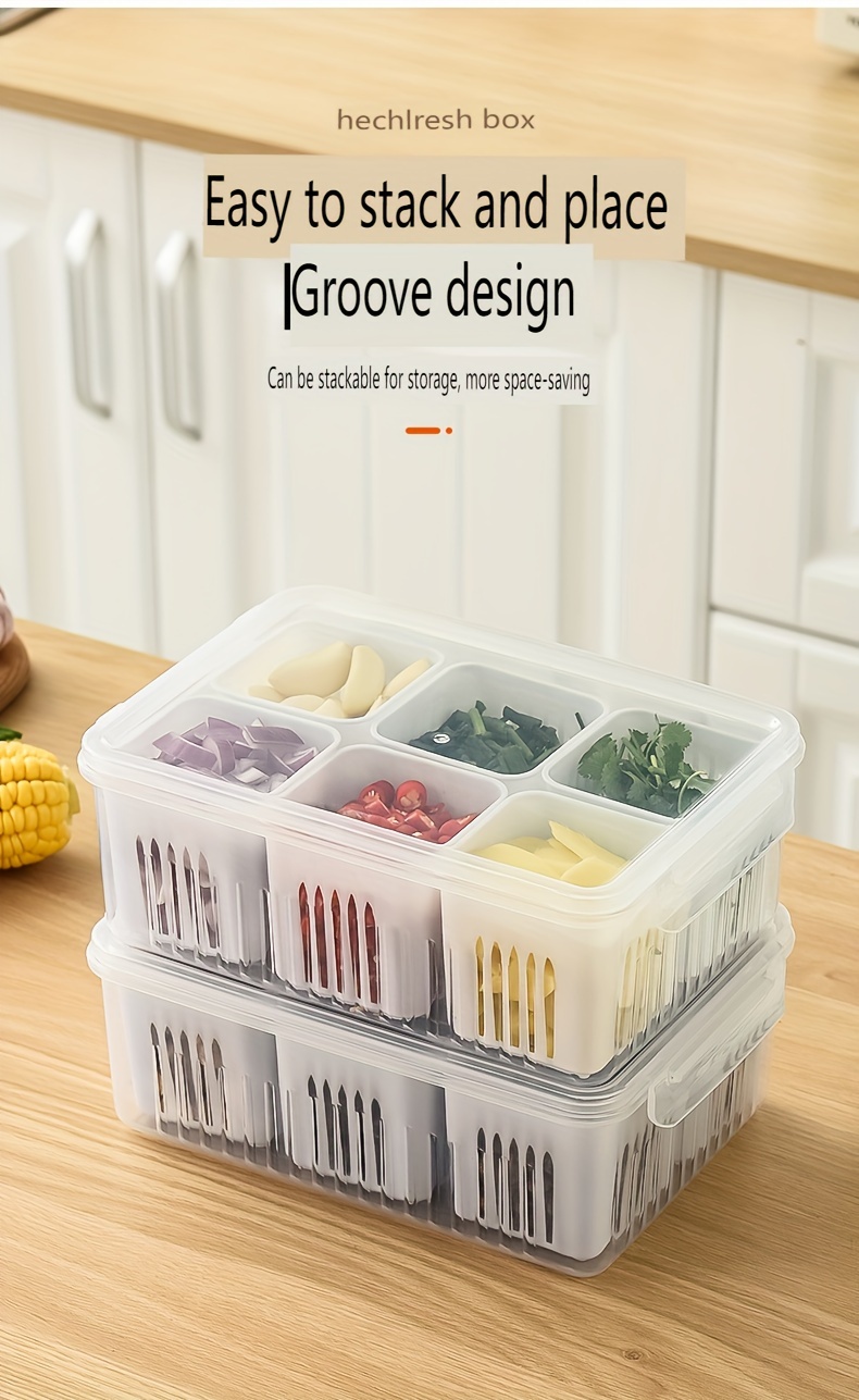 A 6-In-1 Kitchen Storage Box for Onions, Ginger, And Garlic, a Refrigerator Fresh-Keeping Box, And a Fruit Food Draining Box.