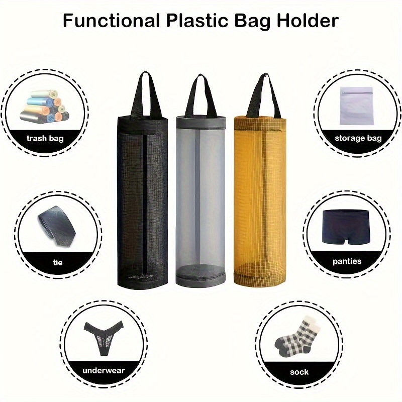 1pc HomePlus Plastic Mesh Hanging Kitchen Storage Bag Organizer, Wall Mounted Disposable Garbage Bag Holder, Foldable Trash Bag Dispenser