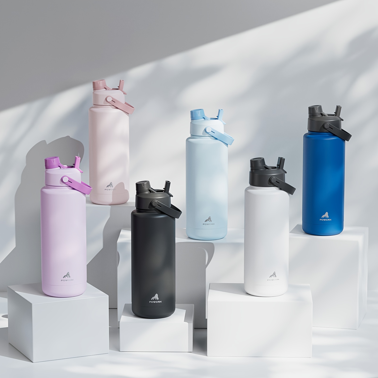 POWCAN 40oz Stainless Steel Insulated Water Bottle with Straw, Reusable, Leak Proof Sports Jug, Multipurpose, Hand Wash Only - Round Shape No Electricity Needed