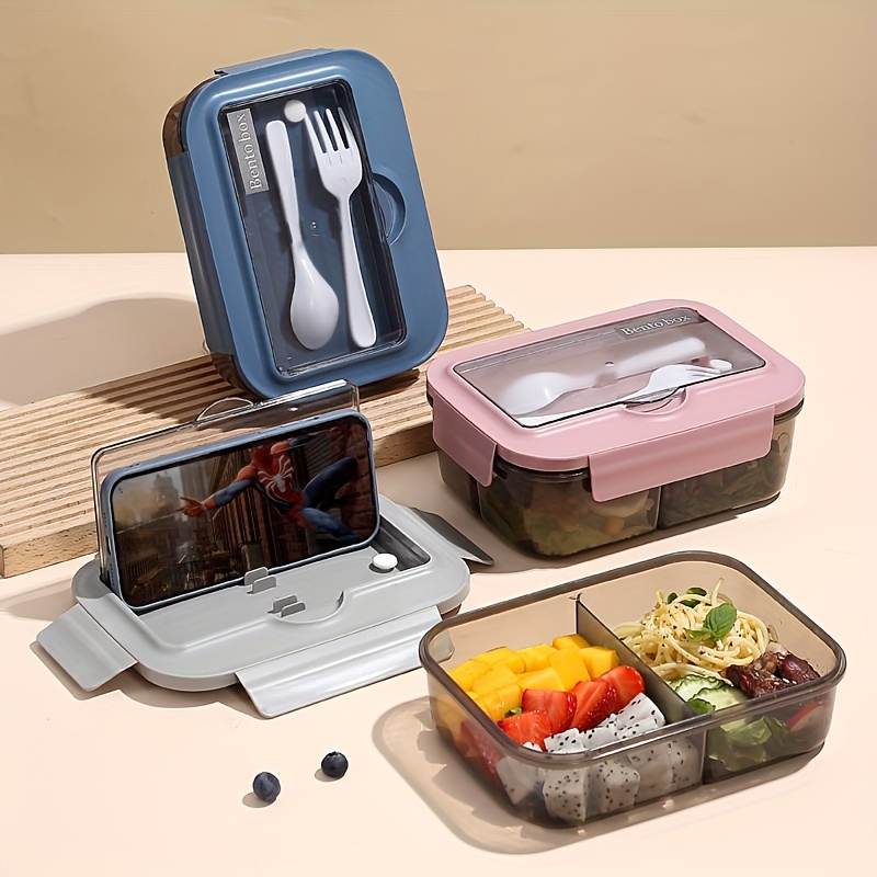 Leak-Proof Bento Lunch Box with Cutlery - Microwave Safe, Square Divided Food Container for Office Workers, Students & Back to School Supplies