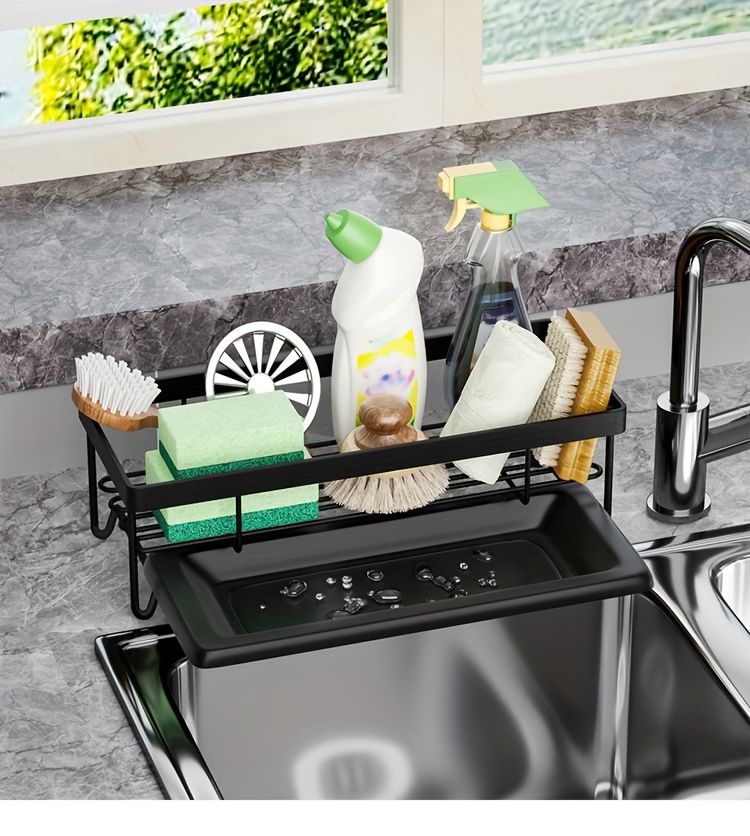1pc, Sponge Rack, Kitchen Sink Drain Rack, Cloth Rack, Storage Box with Drain Tray, Cleaning Supplies j Metal Storage Box, Quick Dry Rack, Suitable for Kitchen, Bathroom, Restauran