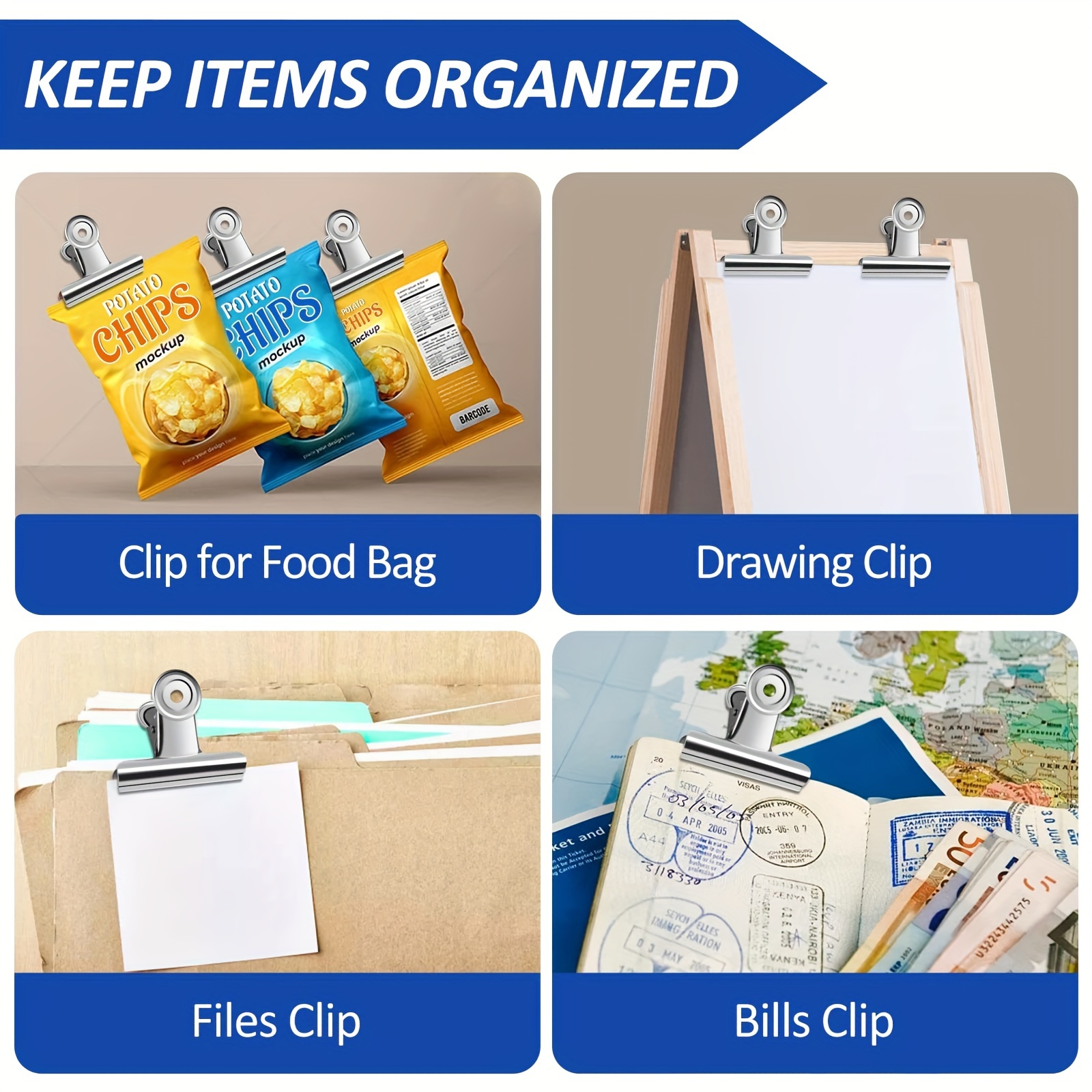 6pcs Food Bag Sealing Clips, Reusable Heavy Duty Stainless Steel Clips, Multipurpose Air Tight Seal Clip, For Office, School And Home Kitchen, Home Organizers And Storage, Home Accessories