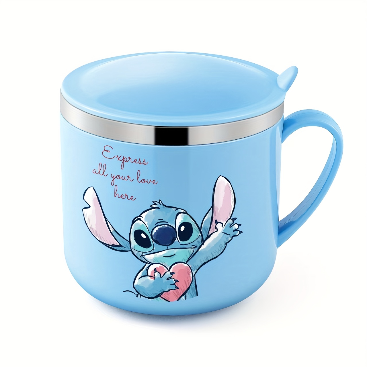 1pc 9.47oz Stainless Steel Insulated Coffee Mug with Handle and Lid - Cute Durable Cup Featuring Stitch & Ice Cream Design, Perfect for Office, Outdoor Use, Hand Wash Only, Ideal Gift, Coffee Bar Accessories