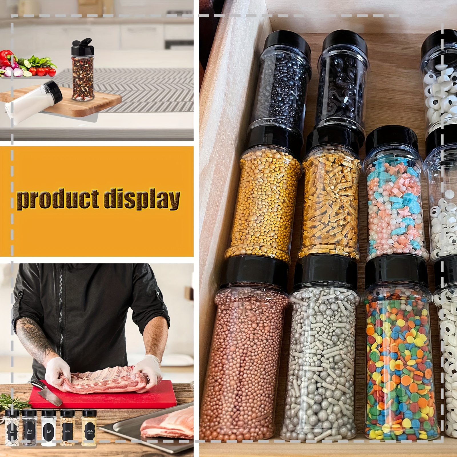 3oz (approx. 85 g) clear plastic spice jar with shaker and label, empty seasoning container for storing spices, herbs, and seasonings (pack of 12)