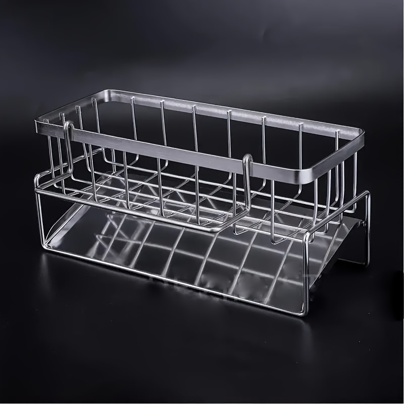 1pc Stainless Steel Sink Caddy Organizer with Drain Rack and Dishcloth Holder - Rust-Resistant, No Electricity Needed, Countertop Storage for Sponges, Soap, Brushes, and Rags, Kitchen Sink Accessories