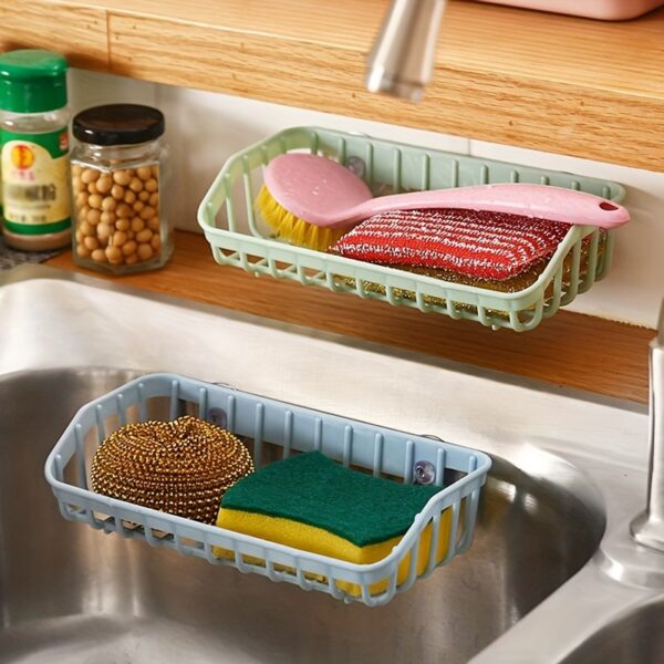 1pc Multi-Functional Kitchen Sink Organizer - Suction Cup Drain Basket for Sponges & Utensils, Durable Plastic Storage Rack