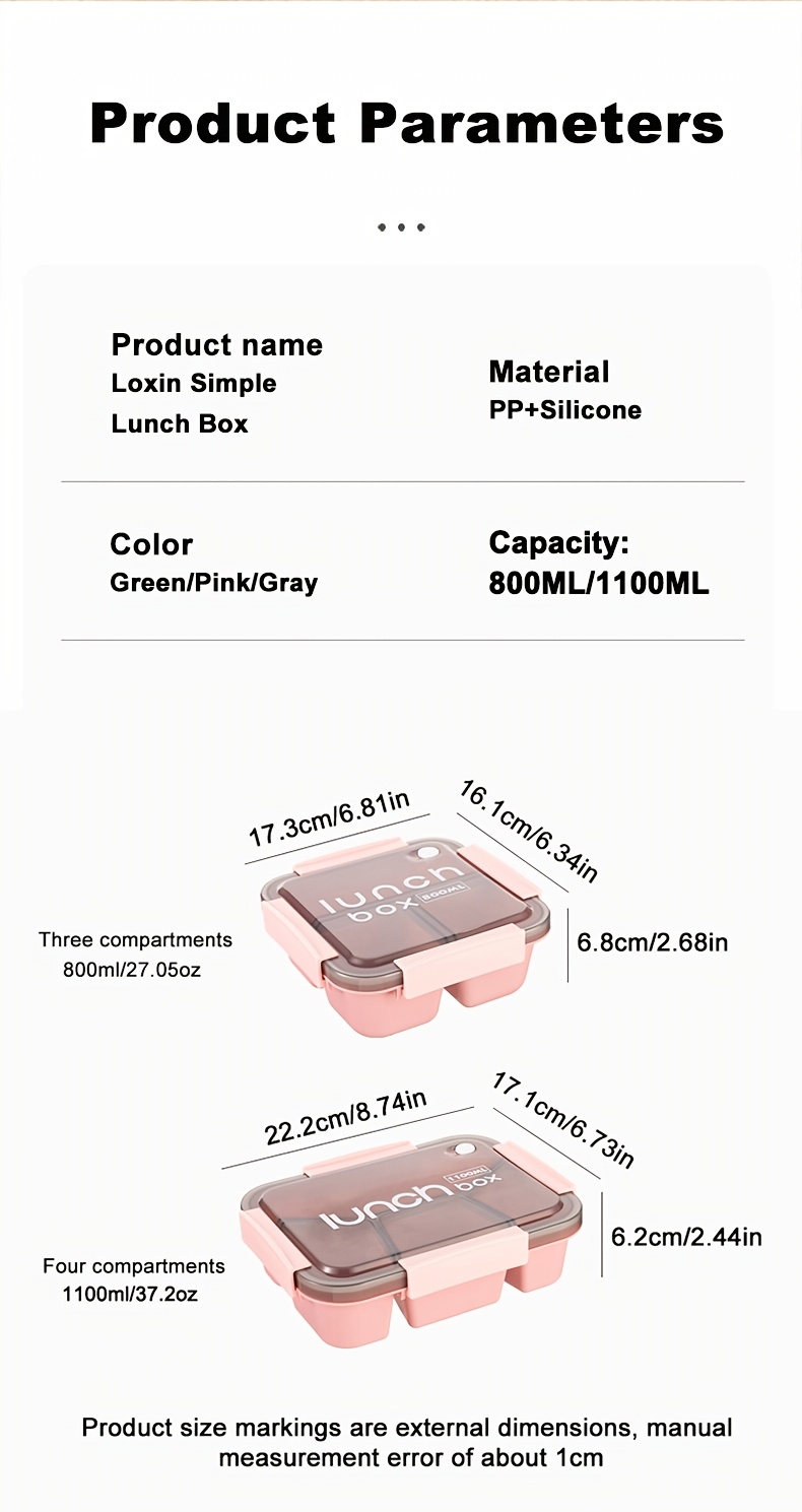 Simple Square Sealed Snap Lunch Box Student Worker Divided Compartment Plastic Lunch Boxes Travel Portable Take Away Bento Boxes Kitchen Restaurant Food Storage Container Microwaveable back to school