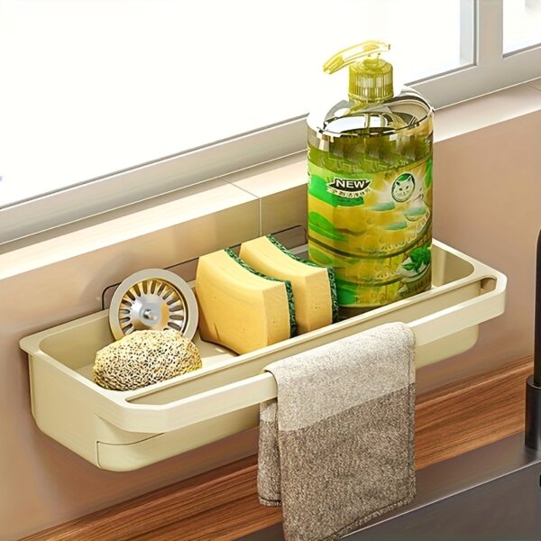 Wall-Mounted Kitchen Organizer with Sponge Holder & Dish Rack - Durable PP Plastic Space-Saving Sink Storage for Sponges, Soap, Towels - Over-Faucet Mount, Modern Design, Kitchen Sink Accessories