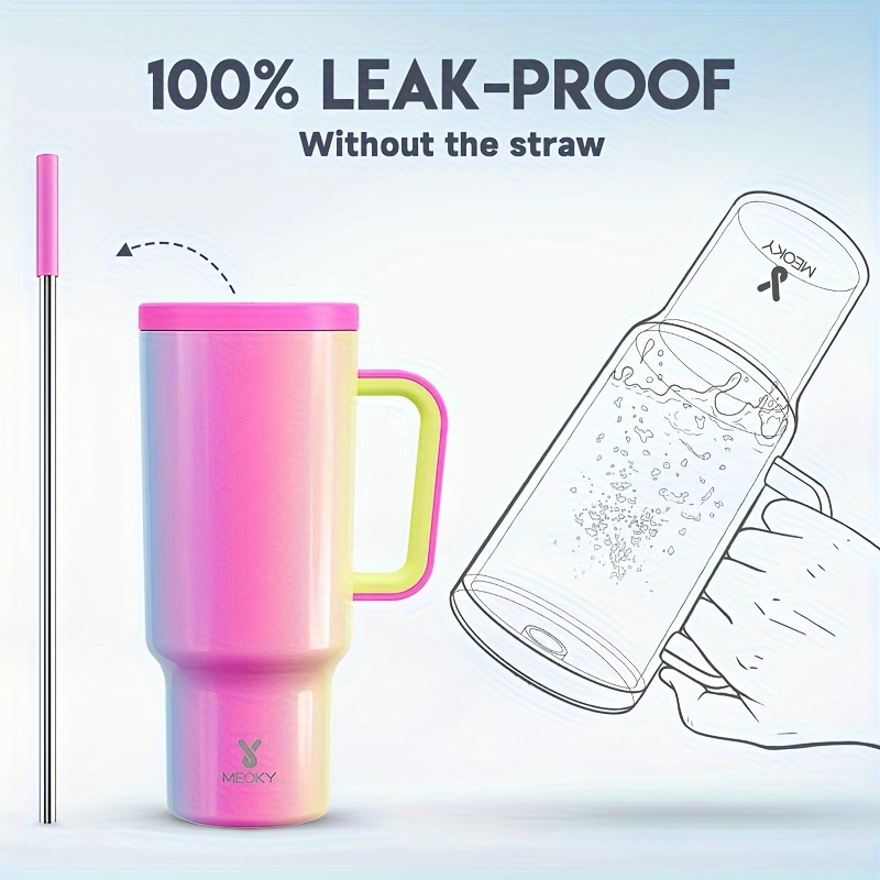 Meoky 1pc, Tumbler With Lid And Straw, 40oz Stainless Steel Insulated Water Bottle With Handle, Gift Drinking Cups, Keeps Cold For 24 Hours Or Hot For 10 Hours, Portable Suitable For Outdoor Camping, Hiking, Driving, And Car Travel
