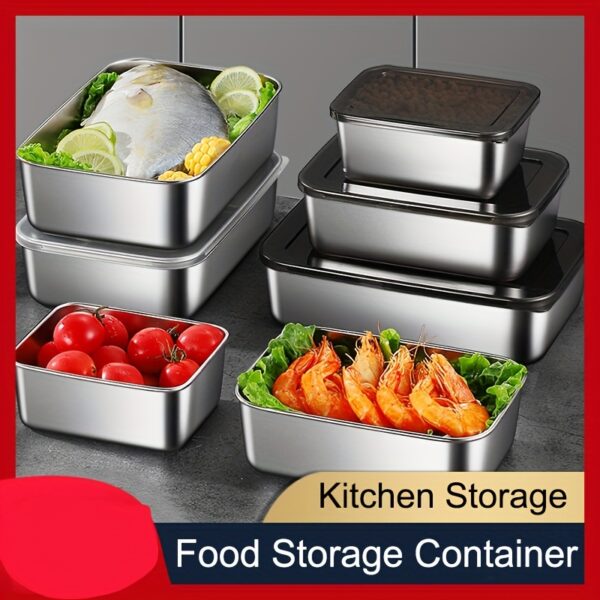 1/3pcs Kitchen Stainless Steel Food Storage Container Set Reusable Refrigerator Storage, Lunch Box For Restaurant