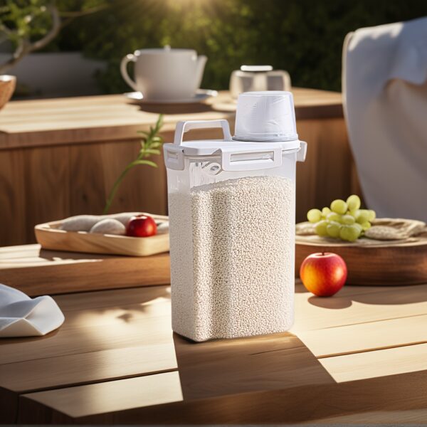 Outdoor Grain Storage Box - 2.5-Liter Airtight Container for Dry Goods, Includes a Measuring Cup, Made of Bpa-Free PP Material, Stackable Camping Kitchen System, Suitable for Hiking/Rv Trips.