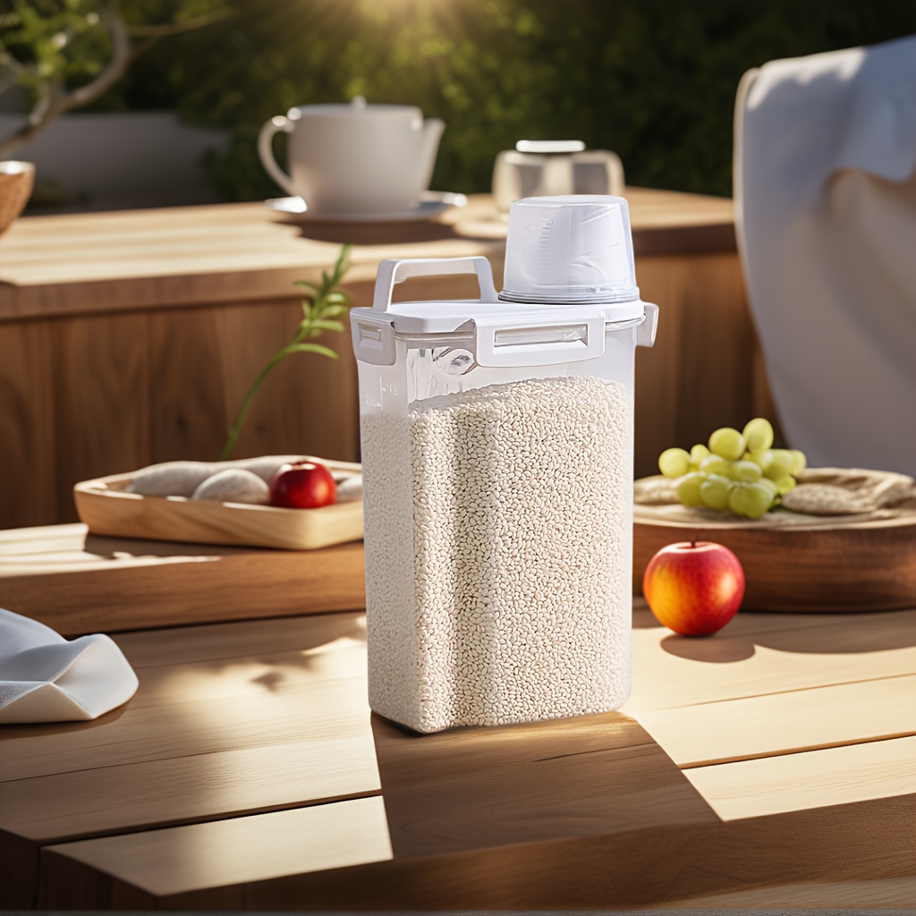 Outdoor Grain Storage Box - 2.5-Liter Airtight Container for Dry Goods, Includes a Measuring Cup, Made of Bpa-Free PP Material, Stackable Camping Kitchen System, Suitable for Hiking/Rv Trips.