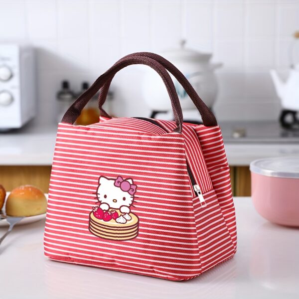 Hello Kitty Fashion Striped Lunch Bag, Insulated Tote for Meals, Portable Picnic Carrier, Suitable for Work, School, Beach Outings, and Outdoor Adventures,back to school