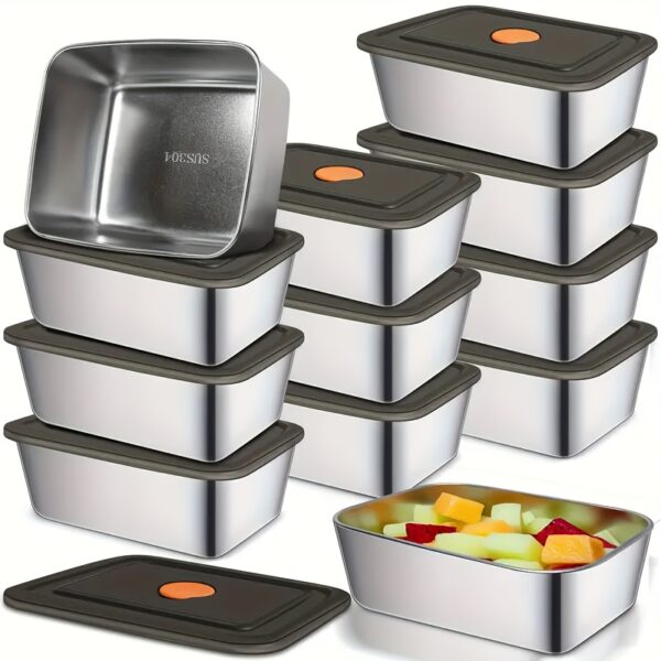 Stainless Steel Airtight Food Storage Containers with Leak-Proof Lids - Perfect for Lunches, Snacks, and Meal Prep - Reusable and Durable for Fruits, Vegetables, and More - Ideal for Home and Office Use, Meal Prep Containers|Square Meal Prep Containers|Stainless Steel Containers
