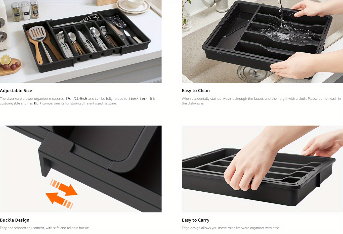 1pc Silveryware Drawer Organizer, Expandable Utensil Tray for Kitchen, Flatware and Cutlery Holder, Adjustable Plastic Storage for Spoons Forks Knives, Large