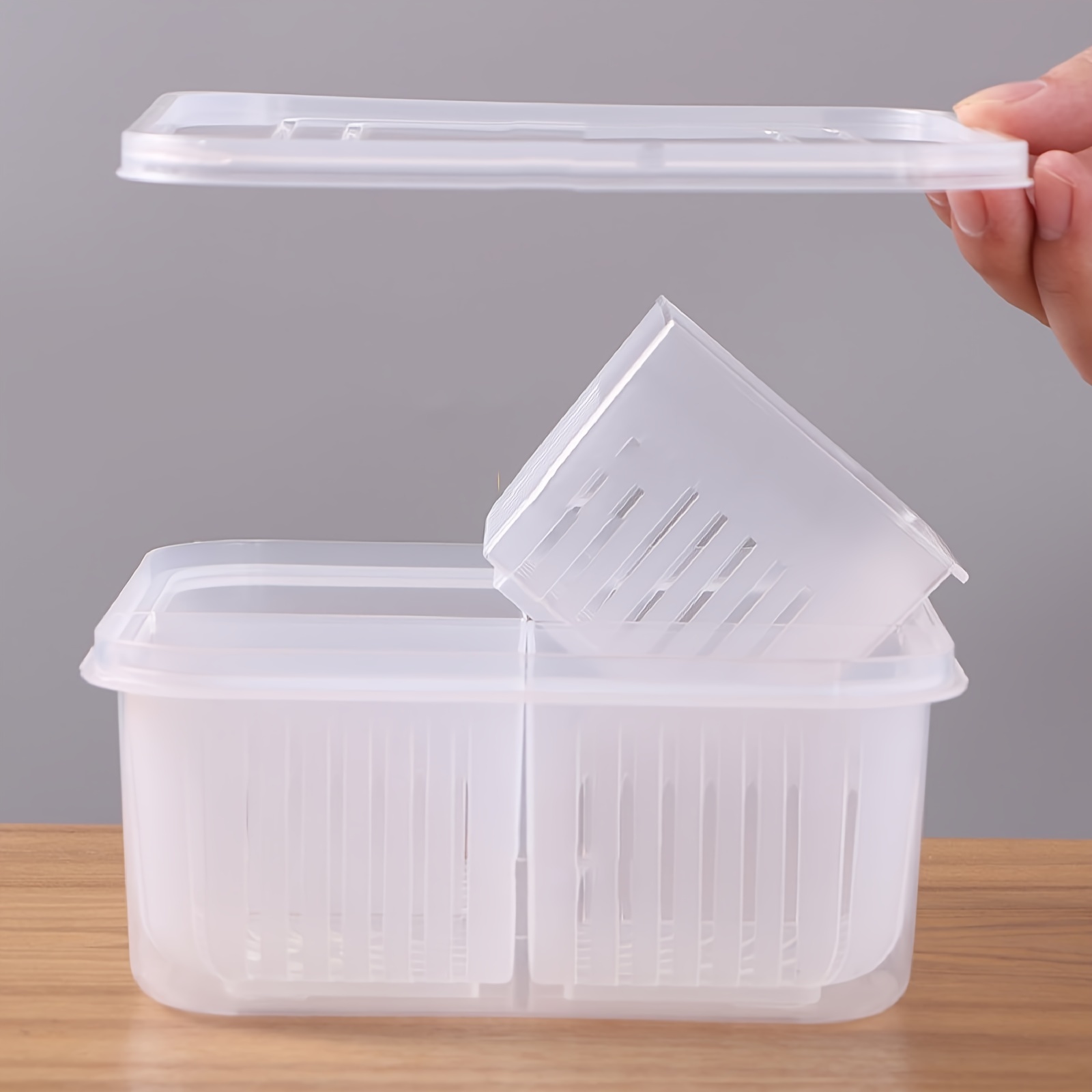 4-Compartment Food Storage Container with Drainage and Flip Top Lid, Hand Wash Plastic Multipurpose Organizer, Reusable Square Clear Partitioned Refrigerator Crisper with Detachable Sections for Salad, Fruits, Vegetables, Condiments - Image 7