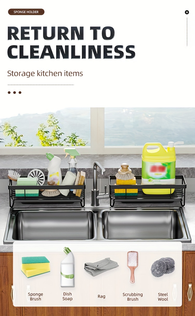 1pc, Sponge Rack, Kitchen Sink Drain Rack, Cloth Rack, Storage Box with Drain Tray, Cleaning Supplies j Metal Storage Box, Quick Dry Rack, Suitable for Kitchen, Bathroom, Restauran