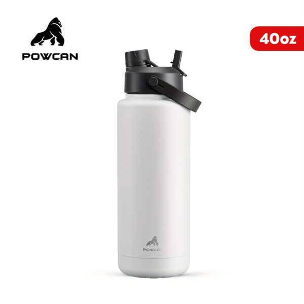 POWCAN 40oz Stainless Steel Insulated Water Bottle with Straw, Reusable, Leak Proof Sports Jug, Multipurpose, Hand Wash Only - Round Shape No Electricity Needed