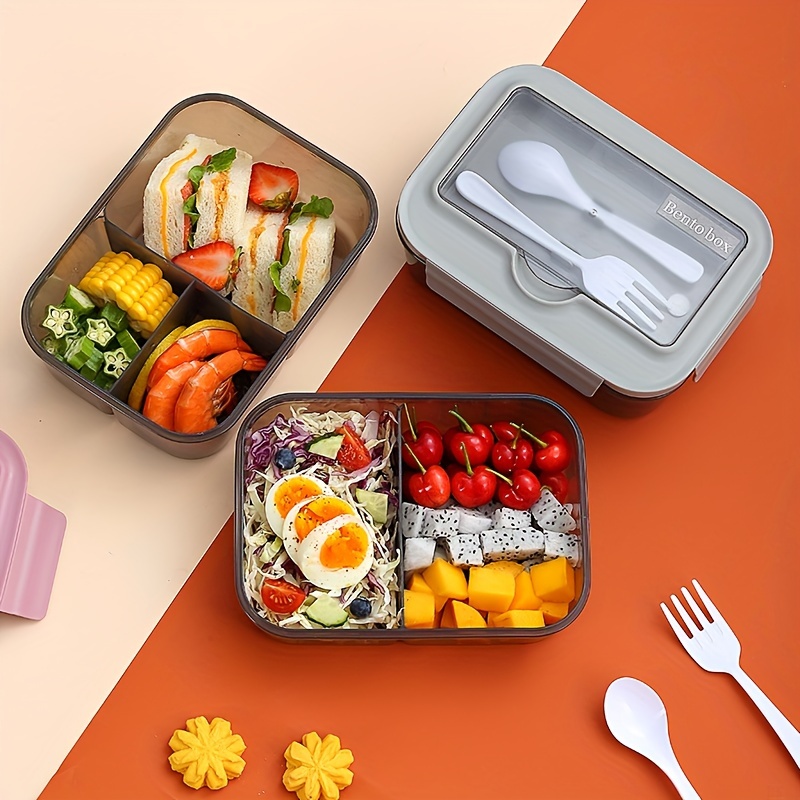 Leak-Proof Bento Lunch Box with Cutlery - Microwave Safe, Square Divided Food Container for Office Workers, Students & Back to School Supplies