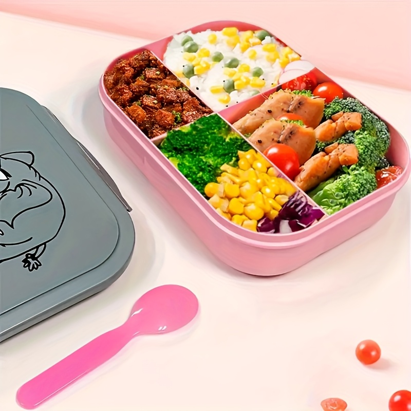 Insulated Lunch Box with Water Bottle - 4-Compartment Microwave-Safe Food Container, Food-Grade PP Bento Box with Cute Elephant Design, Portable Rectangular Lunch Tote for School, Work, Outdoor (Light Blue & Pink),back to school