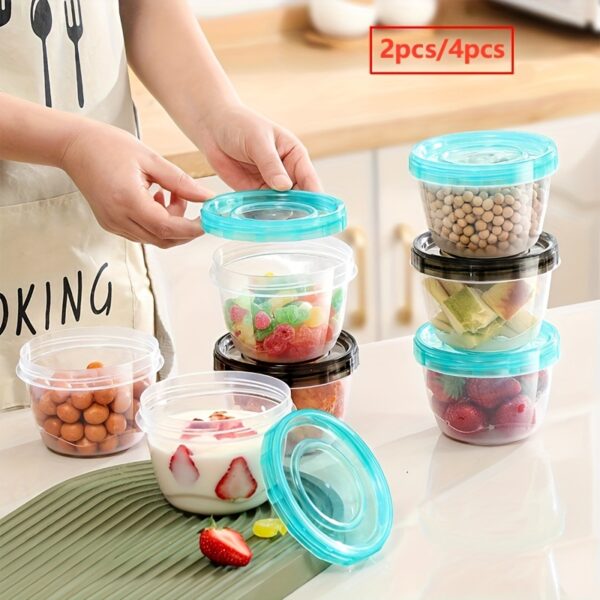 2pcs Transparent Sealed Food Storage Containers with Blue Lids - Microwave Safe, Freshness Preserving Round Boxes for Grains, Nuts, Fruits & More - Ideal for Home Kitchen Use