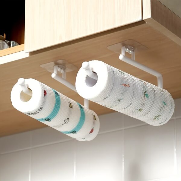 1pc Punch-free Kitchen Paper Towel Rack, Toilet Paper Holder, Paper Roll Rack Hanger, Plastic Film Storage Rack, Rag Storage Rack, Wall-mounted Towel Bar, Kitchen & Bathroom Accessories