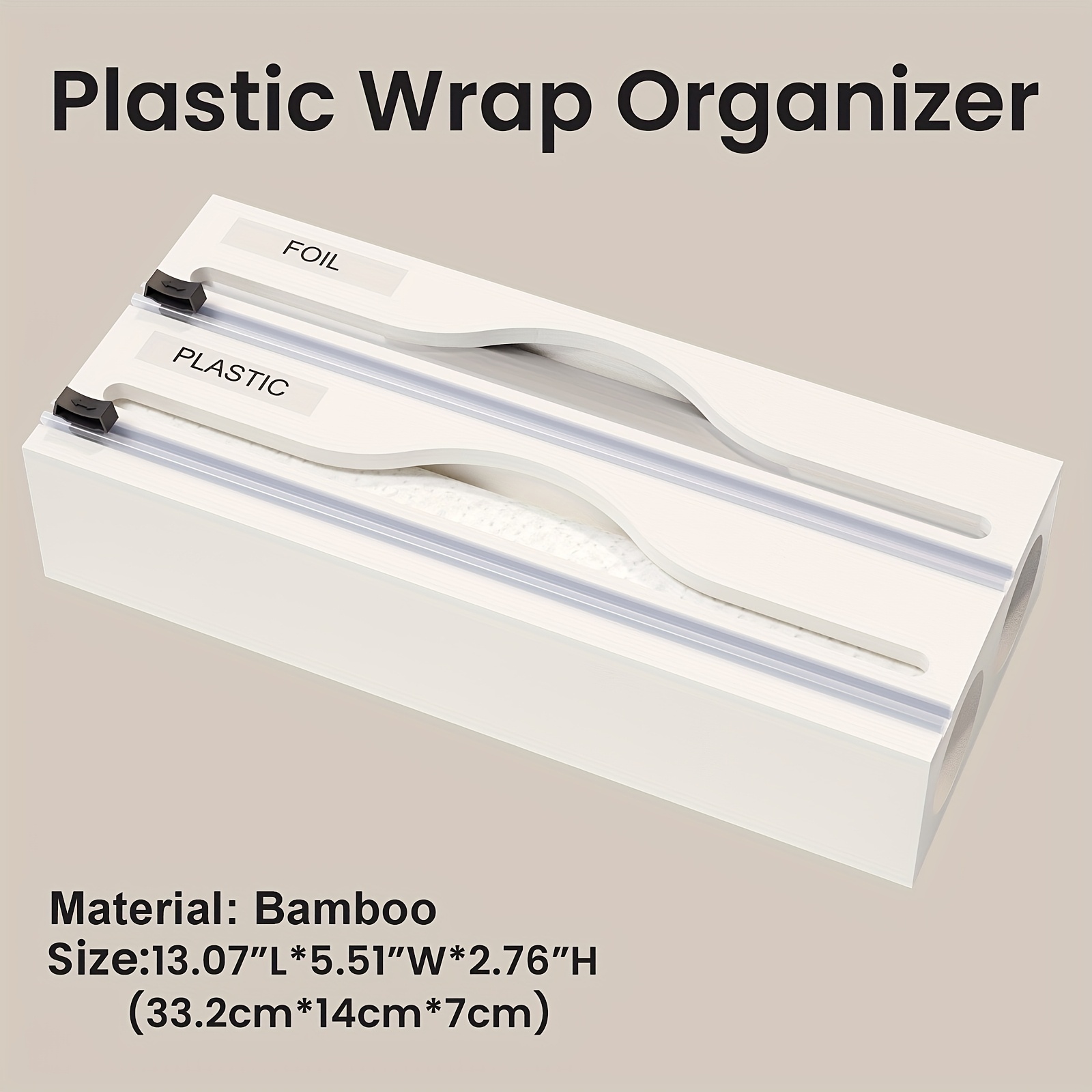 1pc 2-in-1 Bamboo Wrap Dispenser with Cutter & Labels - Multi-Compartment Kitchen Organizer for Wraps, Slices, and Wraps - Includes Aluminum Foil & Wax Paper - Perfect for Kitchen Drawers, Black/White, Kitchen Organizers And Storage