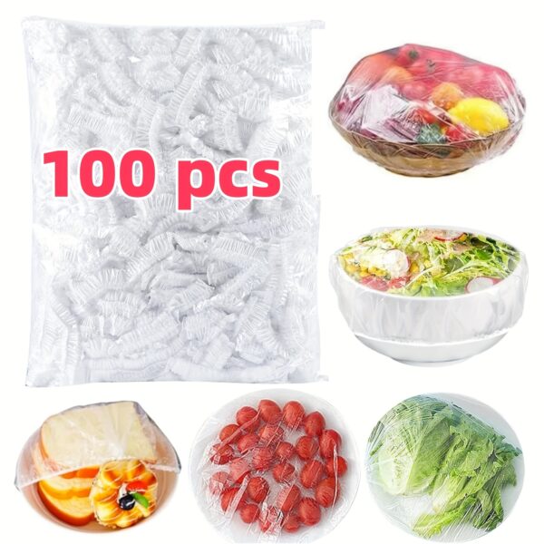 100pcs Reusable Food Covers - Elastic, Leak-Proof & Dustproof Plastic Lids for Fruits, Vegetables, and Leftovers - Perfect for Refrigerator Storage, Freezer, and Kitchen Organization, Refrigerator Storage Solution|Reusable Food Covers|Durable Plastic Lids