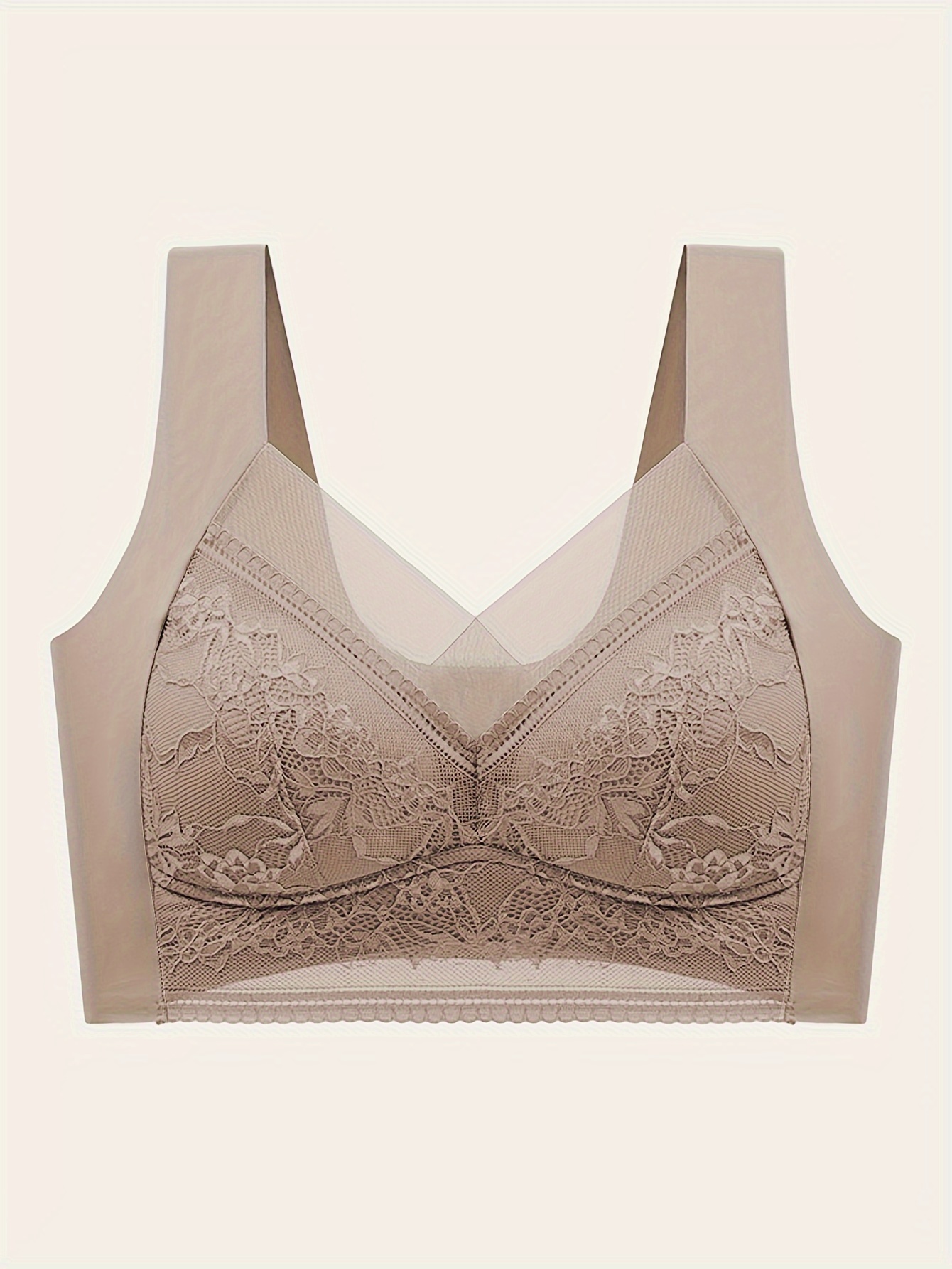 1pc Women's Seamless Mesh Lace Bra - Elegant Contrast Lace Design, Wireless Push-Up Tube Top with Non-Removable Padded Cups, Smooth Soft Back for Yoga, Sleep & Casual Wear, Supportive Undergarment | Seamless Design | Mesh Lace Detailing - Image 4