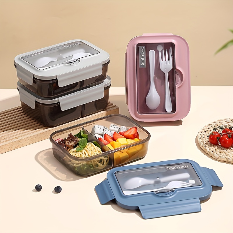 Leak-Proof Bento Lunch Box with Cutlery - Microwave Safe, Square Divided Food Container for Office Workers, Students & Back to School Supplies