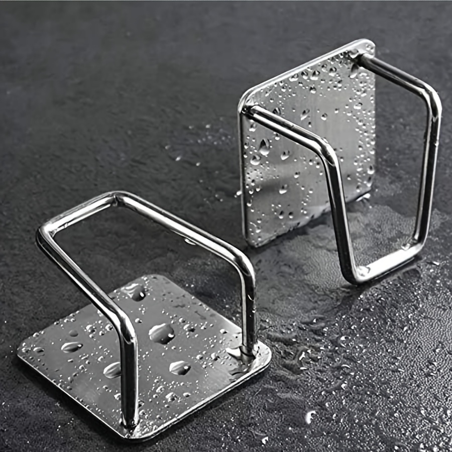 Stainless Steel Kitchen Sink Drying Rack, Adhesive Sponge Holder Hooks, Drain Rack Organizer Set for Kitchen & Bathroom, Cleaning Sponge Storage Shelf