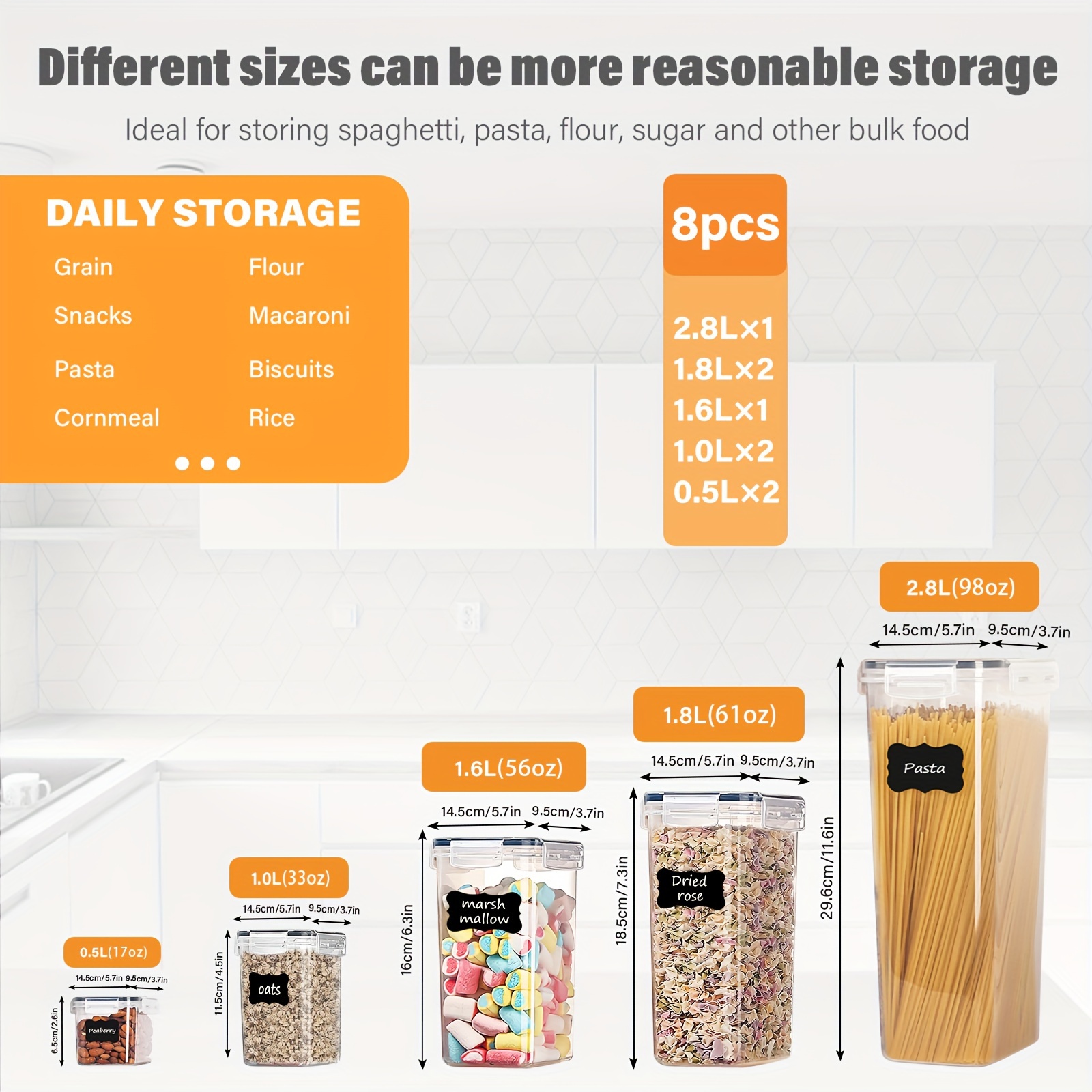 4/7/8pcs Airtight Food Storage Containers Set with Lids, BPA Free Plastic Dry Food Canisters for RV Kitchen Pantry Organization, Dishwasher Safe, with Labels - Image 6