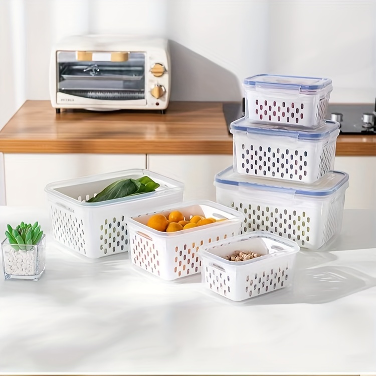 9pcs Set Large Leakproof Fridge Storage Containers with Removable Colander - Dishwasher Safe, Keeps Fruits, Vegetables, Berries & Meat Fresh Longer