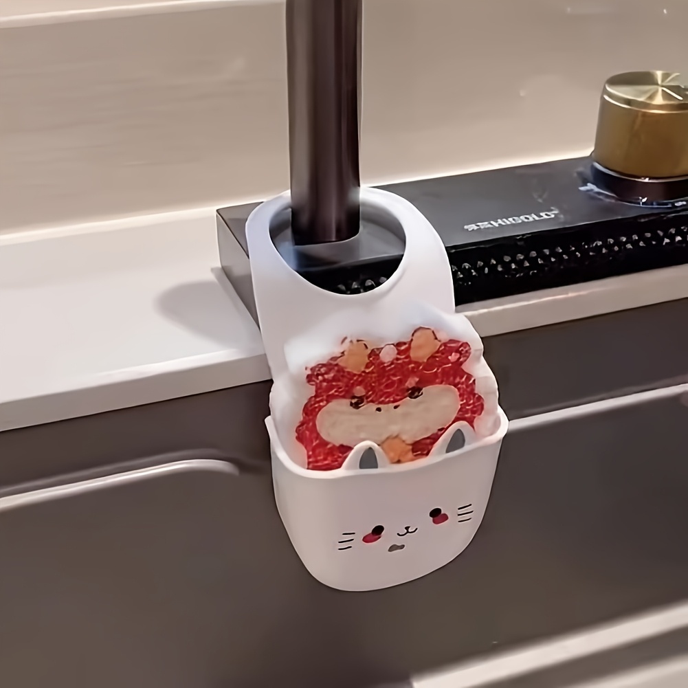 1pc Cute Cat Silicone Faucet Holder, Sponge Storage Rack with Drainage Holes for Bathroom and Kitchen Space Saver, Water Drainage Rack | Decorative Storage | Durable Sponge Holder, Bathroom Organizers And Storage