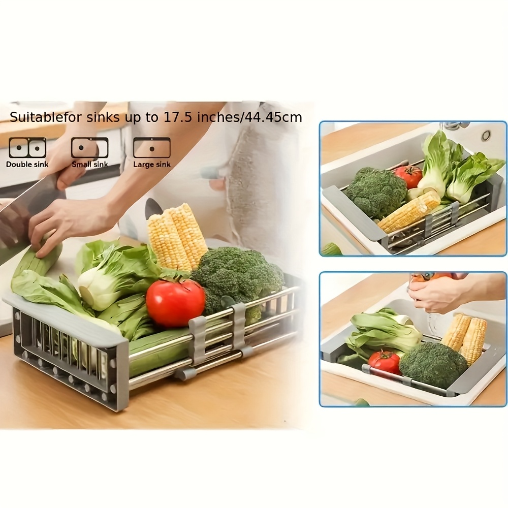 Expansion Sink Drain Basket - Retractable Stainless Steel Dish Rack for Kitchen, Lightweight & Compact, Ideal for Vegetables, Fruits, and Dishes, Dish Drying Rack for Kitchen Counter
