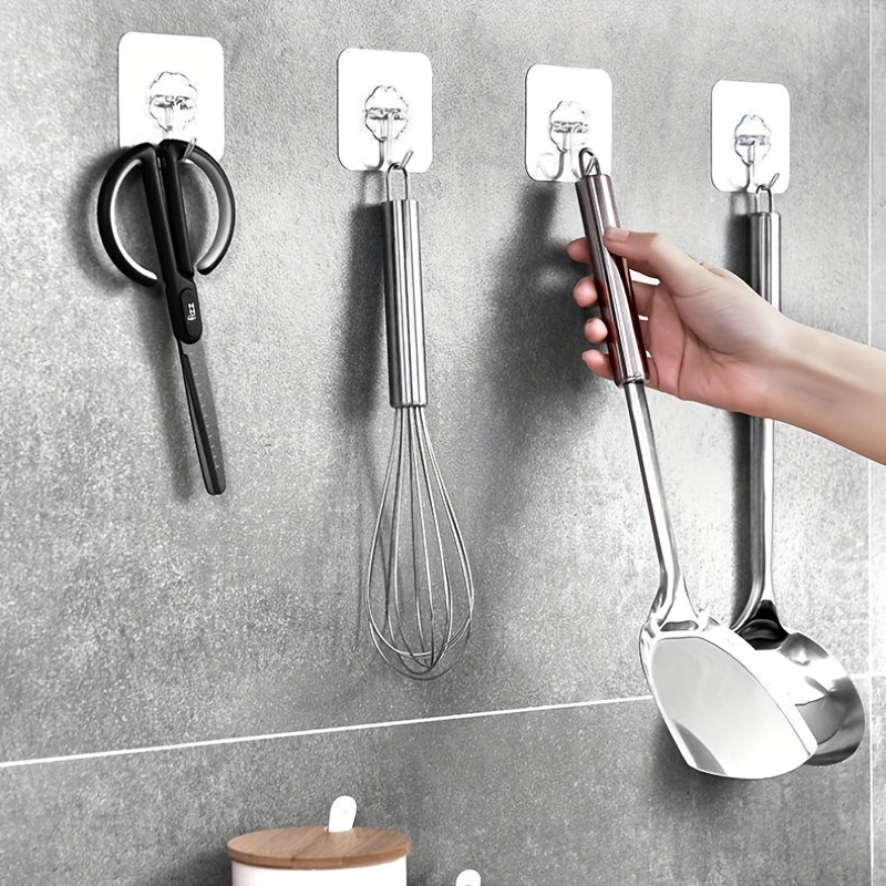 5/10pcs Acrylic Kitchen Utensil Hooks, No-Drill Wall-Mounted Organizer for Cooking Tools, Multi-Functional Storage Solution for a Tidy Kitchen, Kitchen Organizers And Storage
