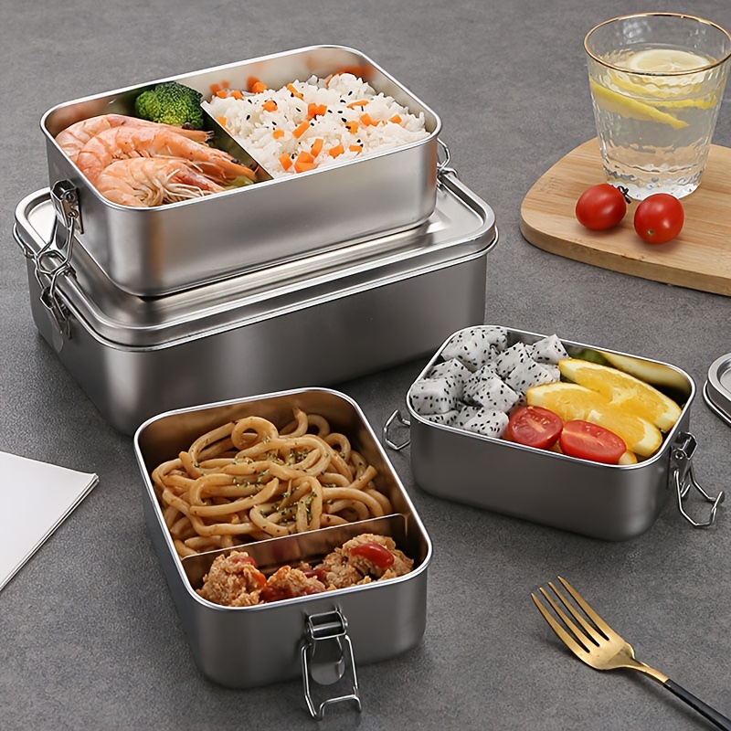1pc, 304 Stainless Steel Square Lunch Box, Large Capacity Single-Layer with Buckle, Metal Picnic Box with Lid, Hand Wash, Manual, No Electricity Needed,Back to School