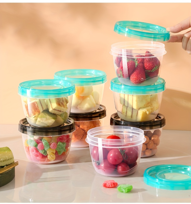 2pcs Transparent Sealed Food Storage Containers with Blue Lids - Microwave Safe, Freshness Preserving Round Boxes for Grains, Nuts, Fruits & More - Ideal for Home Kitchen Use