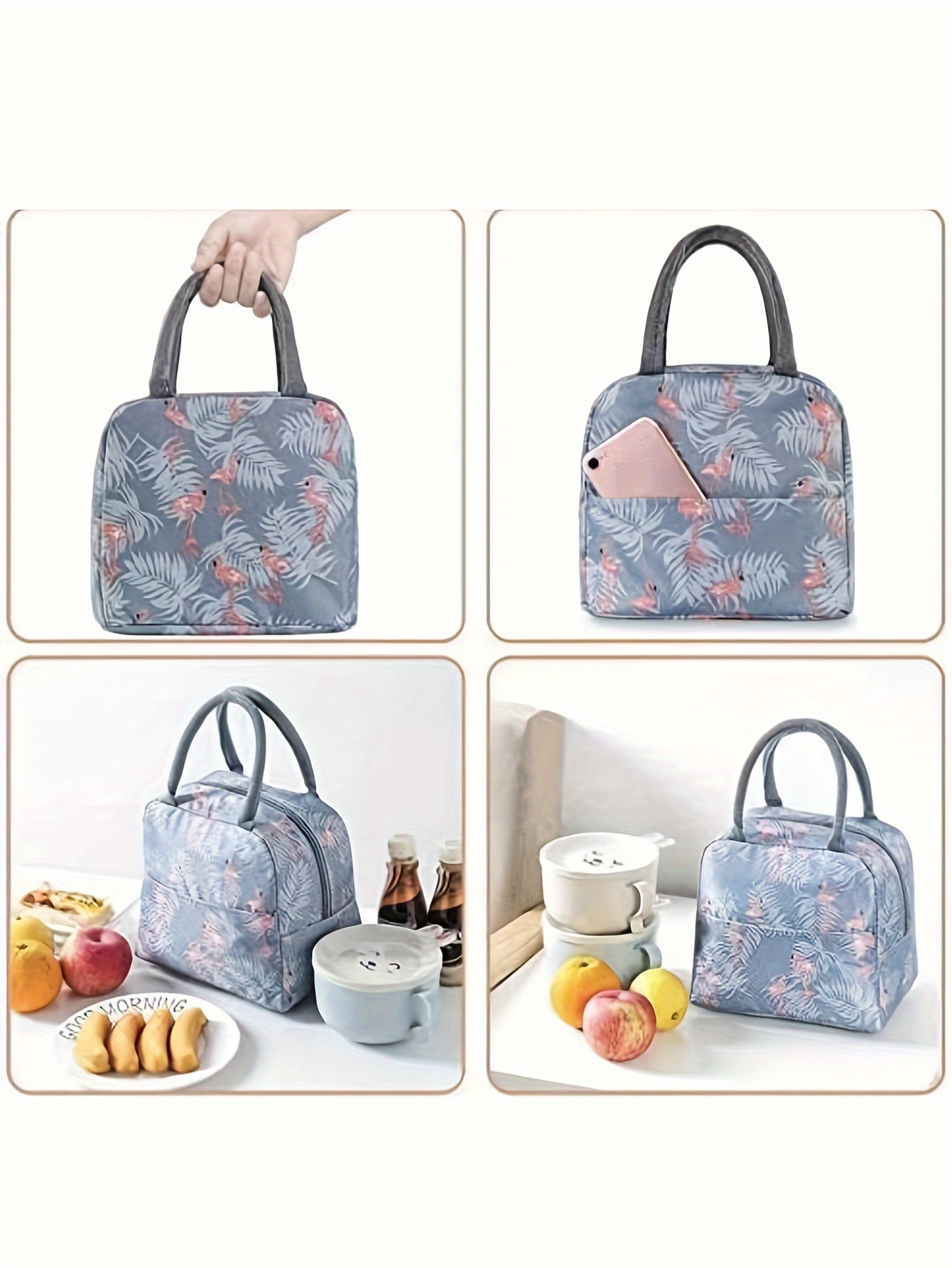 Festive Cactus & Llama Insulated Lunch Bag - Durable Aluminum Foil, Thick for Hot/Cold Food, Square Polyethylene Meal Tote with Gray Handles, Perfect for Office Workers,