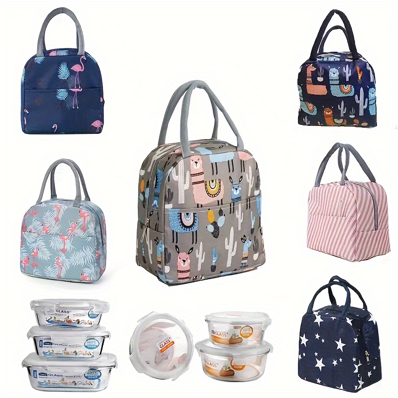 Festive Cactus & Llama Insulated Lunch Bag - Durable Aluminum Foil, Thick for Hot/Cold Food, Square Polyethylene Meal Tote with Gray Handles, Perfect for Office Workers,