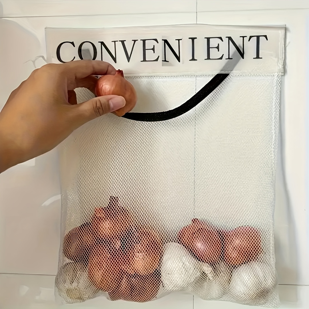 A Versatile Wall-Mounted Plastic Bag Holder - a Reusable Elastic Storage Net with, Making It an Ideal Choice for Kitchen Organization.