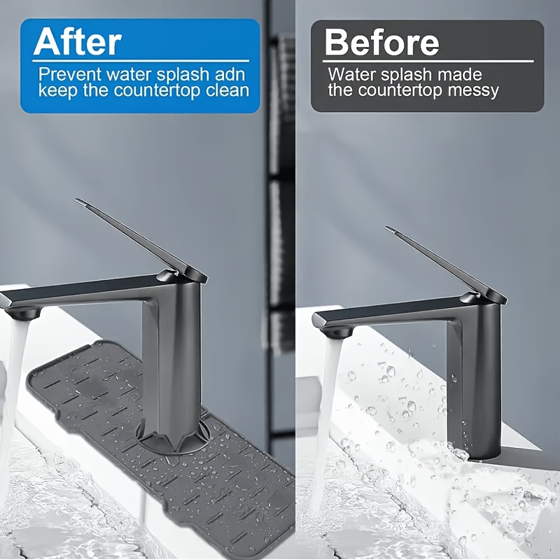 1pc Silicone Faucet Drip Tray with Splash Protection - Waterproof, Tilted Design for Kitchen and Bathroom Countertops