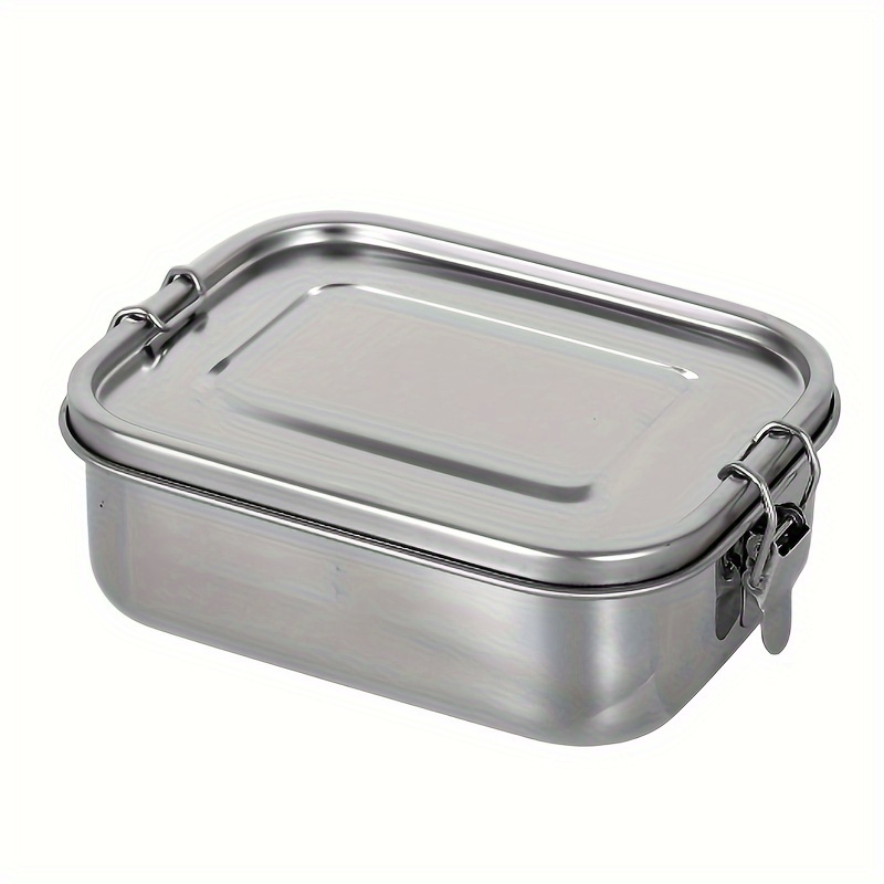 1pc, 304 Stainless Steel Square Lunch Box, Large Capacity Single-Layer with Buckle, Metal Picnic Box with Lid, Hand Wash, Manual, No Electricity Needed,Back to School