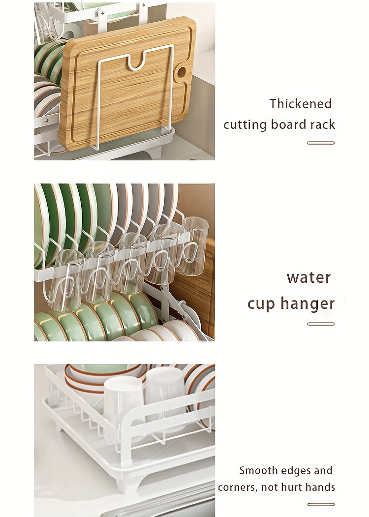 1pc Dish Drying Rack For Kitchen Countertop, Double Layers Large Capacity Dish Drying Rack With Drainboard Steel, Dish Drainer With Drainage Utensil Holder, For Dish, Knifes, Cup, Cutting Board (41.4 * 28.96 * 27.43cm), Kitchen Supplies