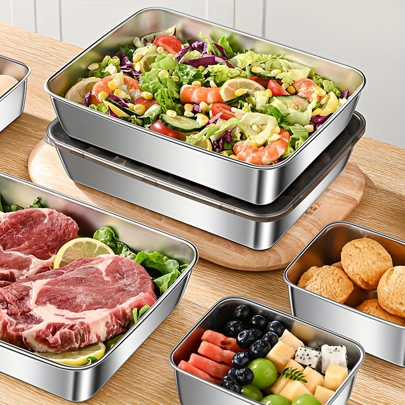 2/3 Sets of Leak-Proof Stainless Steel Food Storage Containers - BPA Free, Reusable and Stackable, Durable Airtight Kitchen Fruit, Meat, Vegetable Storage Containers - Easy to Clean, Modern Design, Perfect for Dining Room, Refrigerator, Freezer Meal Preparation