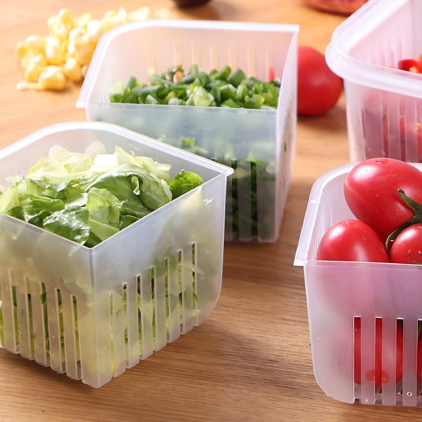 4-Compartment Food Storage Container with Drainage and Flip Top Lid, Hand Wash Plastic Multipurpose Organizer, Reusable Square Clear Partitioned Refrigerator Crisper with Detachable Sections for Salad, Fruits, Vegetables, Condiments - Image 5